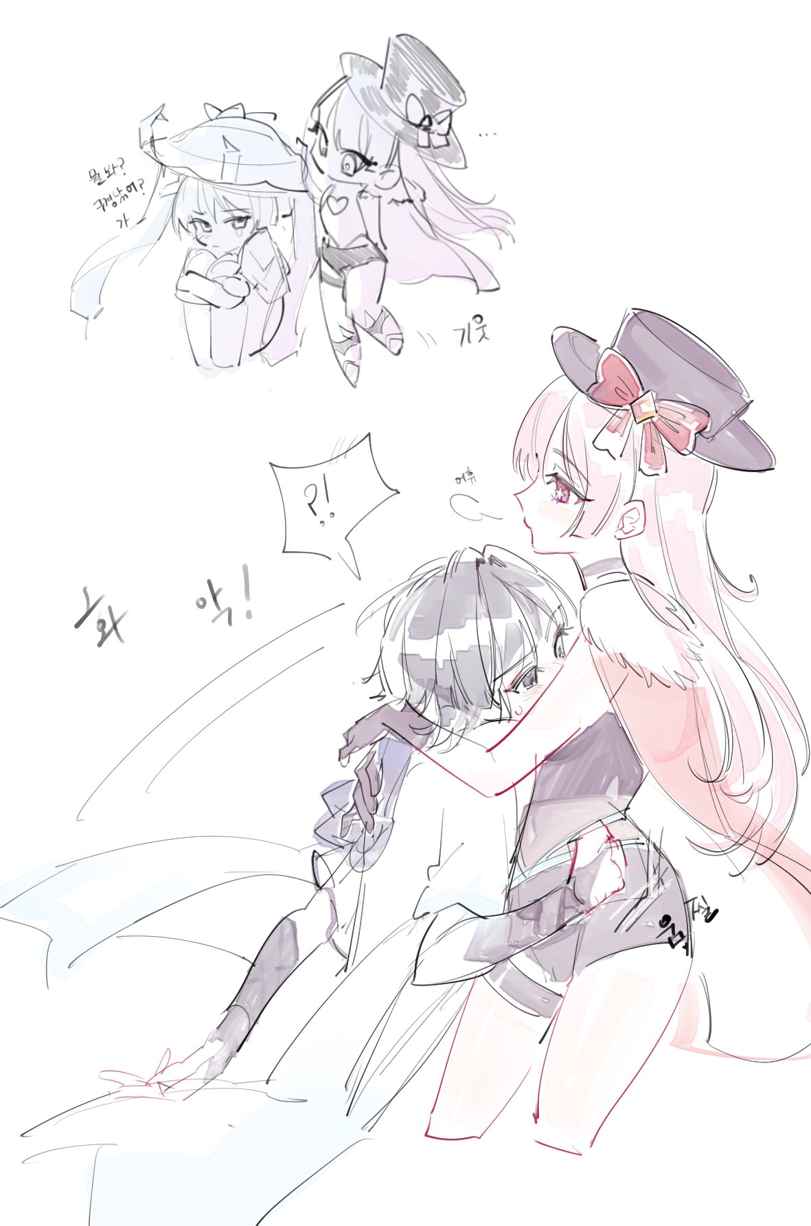 1boy, 1girl, arm_behind_back, arm_up, armor, artist_self-insert, black_gloves, black_hair