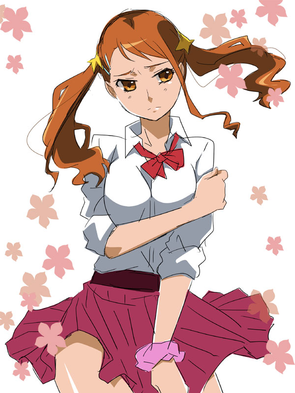 ano_hi_mita_hana_no_namae_wo_bokutachi_wa_mada_shiranai, blush, bow, collared_shirt, orange_eyes, orange_hair, rinko_yuzuki, short_twintails