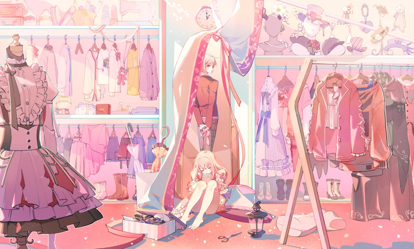 2others, absurdly_detailed_composition, absurdres, akiyama_mizuki, arms_behind_back, barefoot, blonde_hair, boots