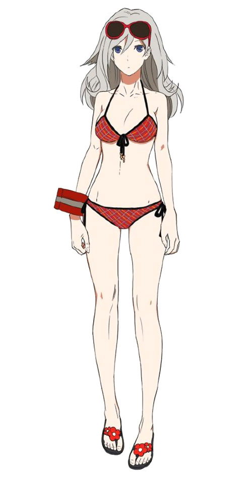 alisa_ilinichina_amiella, bikini, blue_eyes, front-tie_top, god_eater, god_eater_burst, grey_hair, halterneck