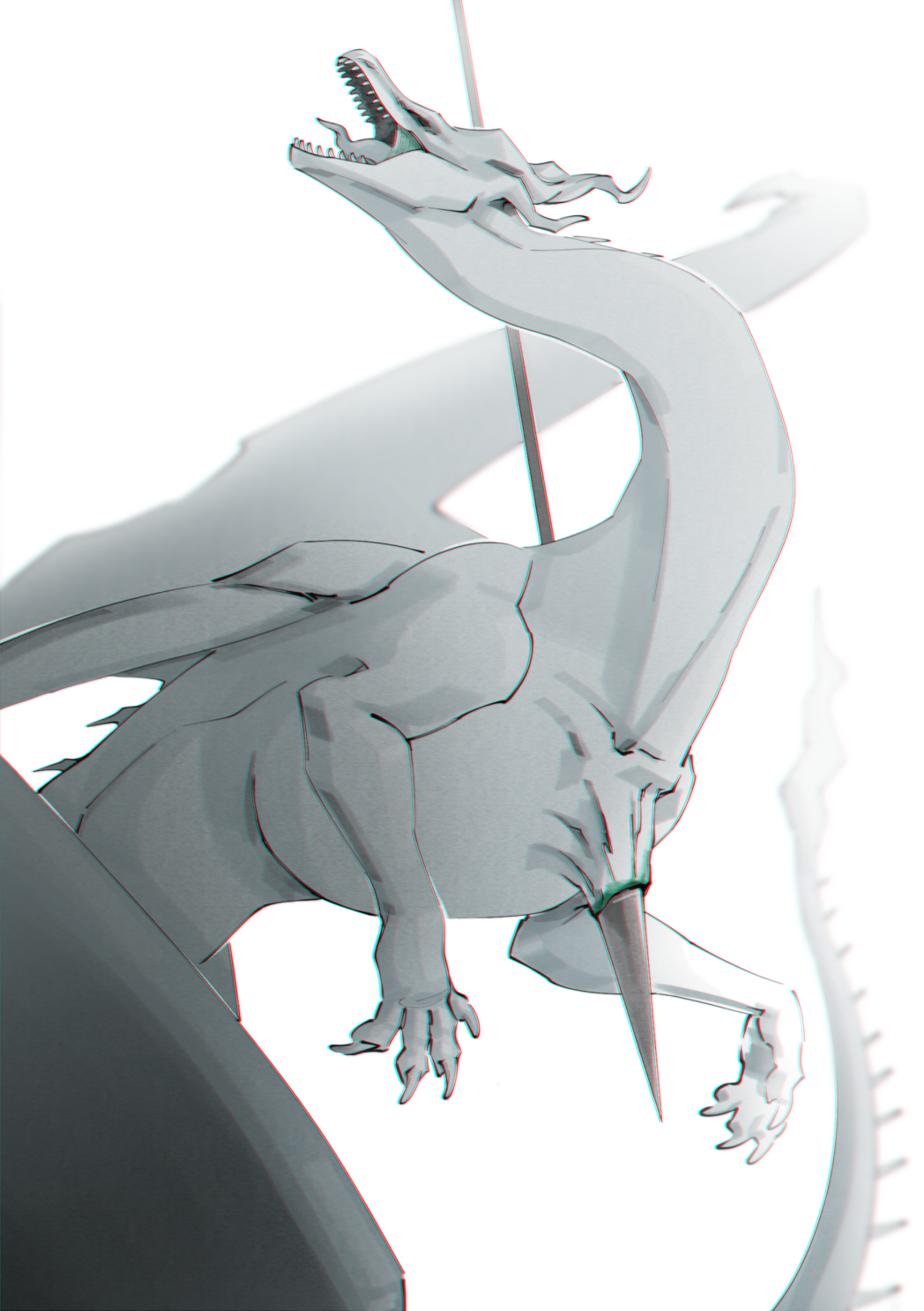 commentary_request, dark_souls_(series), dark_souls_ii, dragon, fangqi_sikao, full_body, greyscale, highres