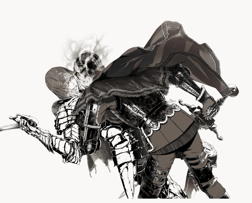 1boy, 1girl, armor, ashen_one_(dark_souls), cape, commentary, dark_souls_(series), dark_souls_iii