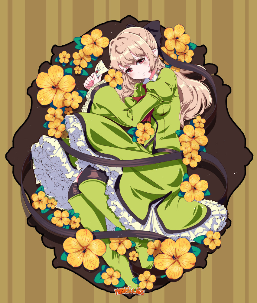 1girl, absurdres, blunt_bangs, boots, bow, dress, frilled_dress, frills