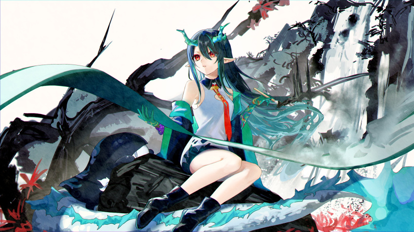 1girl, absurdres, aizuki_sui, arknights, bead_bracelet, beads, black_hair, bracelet