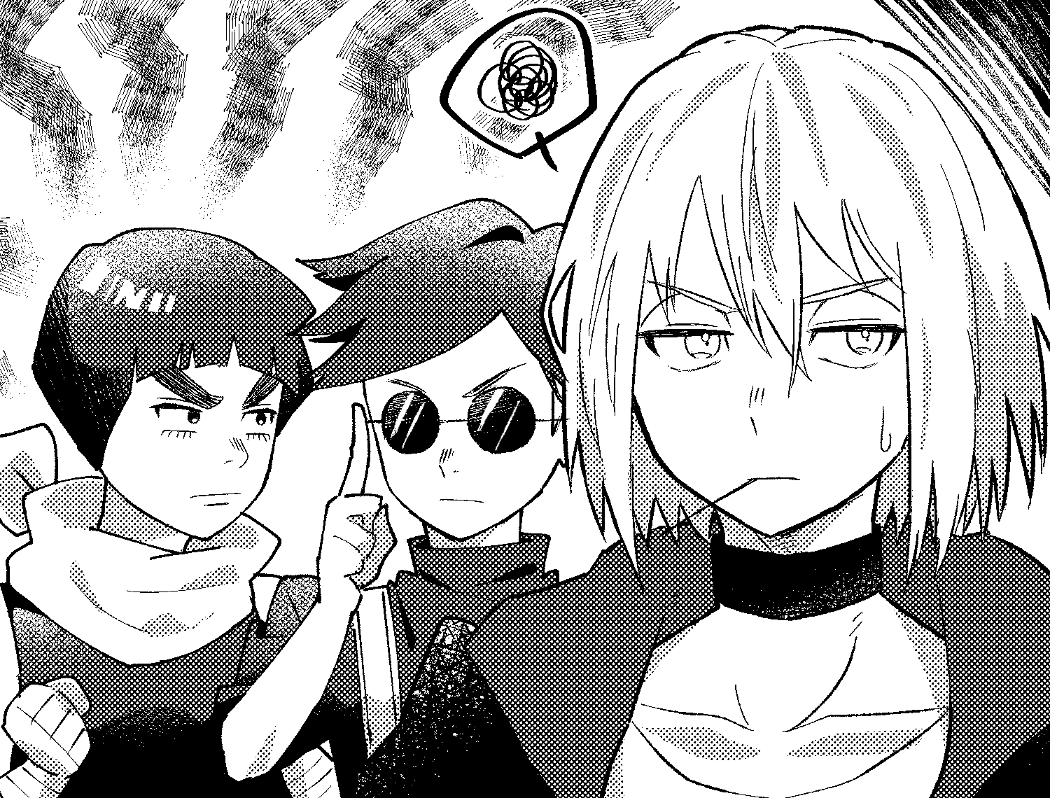 3boys, aged_down, black_choker, black_eyes, black_hair, child, choker, collarbone