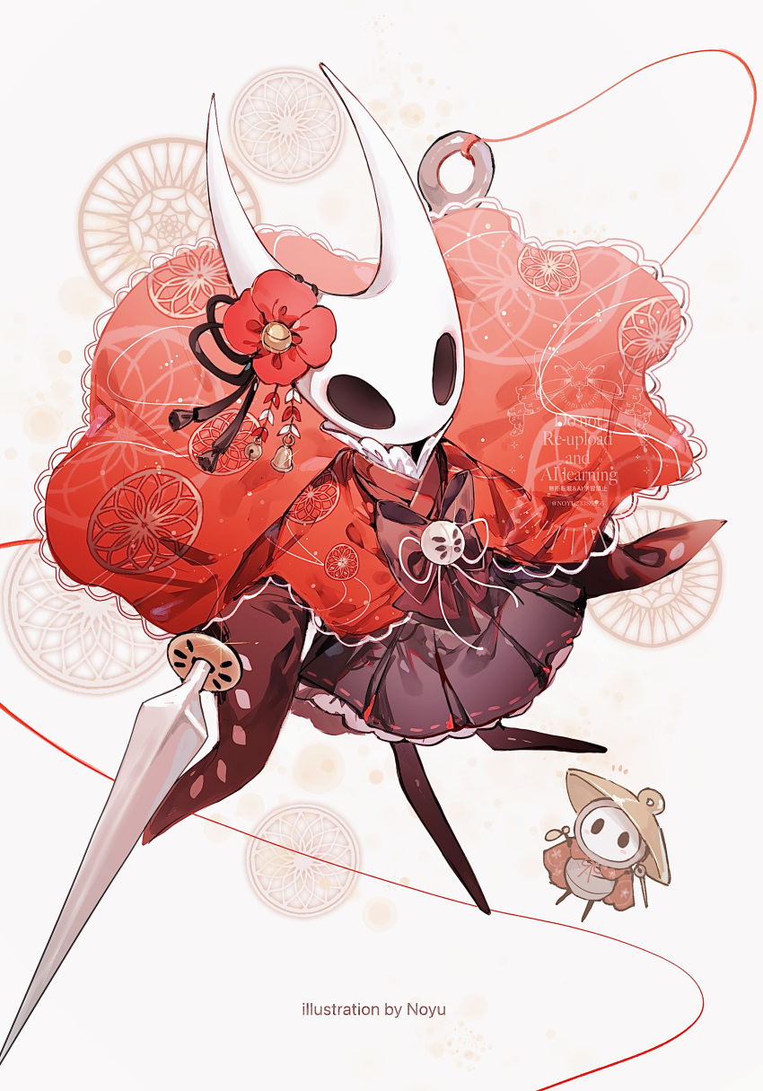 1girl, 1other, absurdres, bow, flower, full_body, hair_flower, hair_ornament