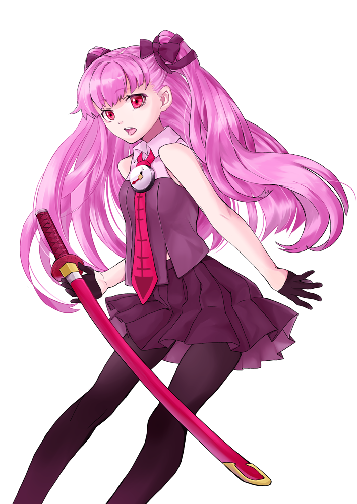 artemis_(harunoibuki), bare_shoulders, bow, clock, gloves, hair_bow, harunoibuki, necktie
