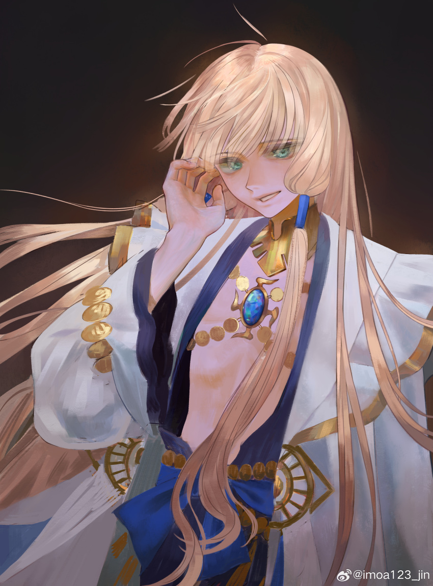 1boy, absurdres, blonde_hair, fate/grand_order, fate_(series), gold_choker, green_eyes, hair_tubes