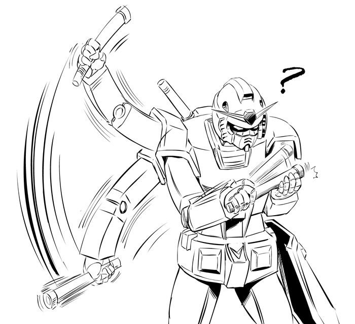 gundam, itaio, mobile_suit_gundam, monochrome, nippori_honsha, rx-78-2