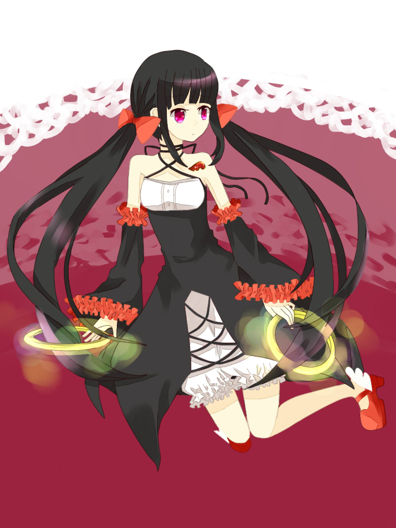 black_hair, h.n.elly_(kirsten), kuniko_(kunicotta), mahou_shoujo_madoka_magica, personification, ribbon, solo, twintails