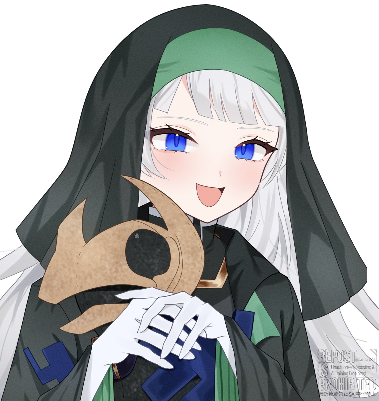 1girl, arknights, blue_eyes, creature, highres, holding, hood, kalmia001