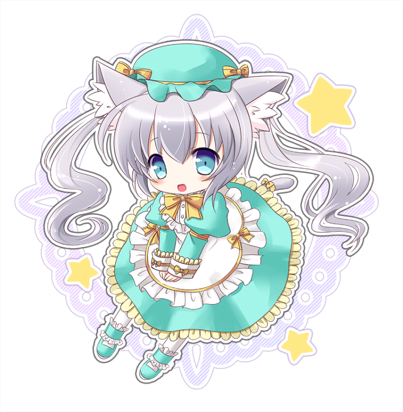 1girl, akino_sakura, animal_ears, apron, blue_eyes, boots, bow, bowtie