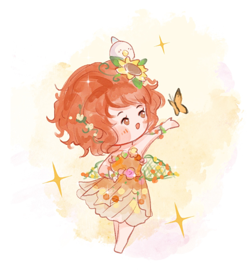 1girl, animal, animal_on_head, bird, bird_on_head, blush_stickers, border, bracelet
