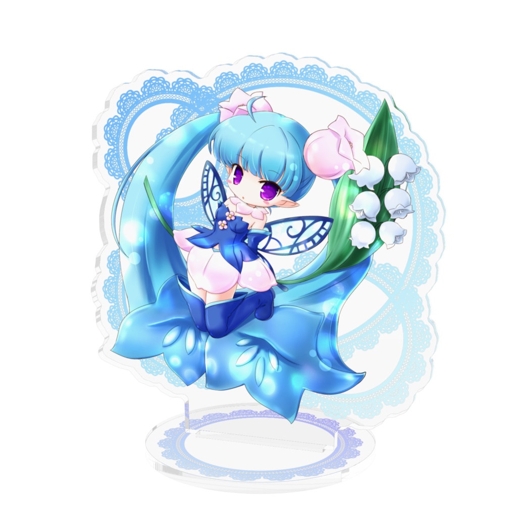 1girl, acrylic_stand_(medium), ahoge, akino_sakura, blue_boots, blue_hair, blue_shirt, boots
