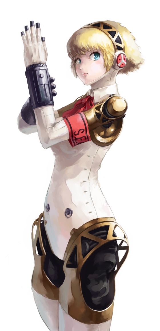 android, armband, blonde_hair, bow, looking_away, persona, persona_3, ribbon