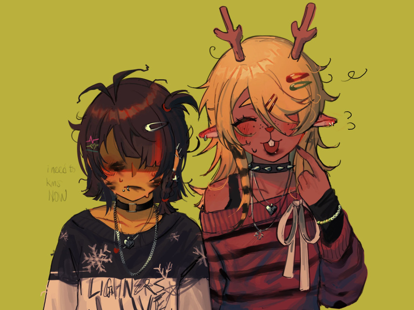 1girl, 1other, :3, :d, ^_^, alternate_costume, animal_ears, animal_nose