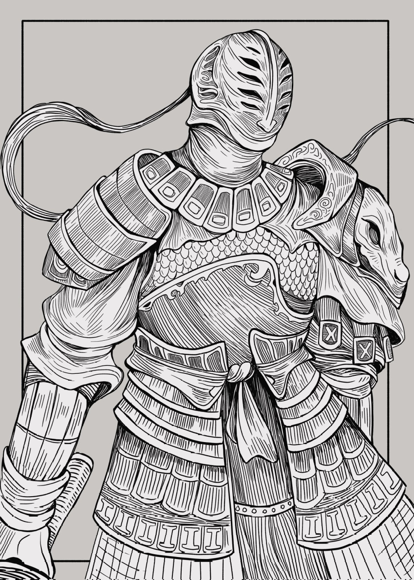 1boy, armor, breastplate, commentary_request, cowboy_shot, dark_souls_(series), dark_souls_ii, faulds