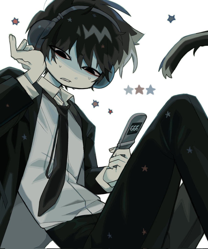 1boy, black_eyes, black_hair, black_necktie, black_suit, cat_(dilnyan03), cat_boy, cat_tail