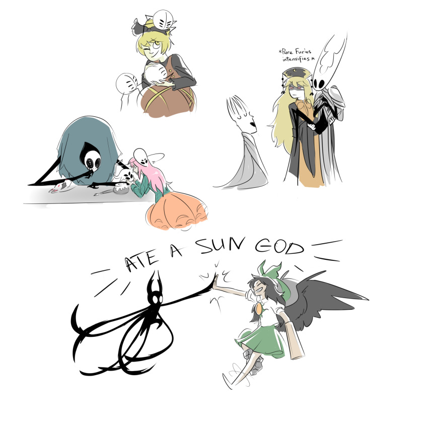 1boy, 3others, 4girls, angry, aqua_shirt, arm_cannon, armor, atom