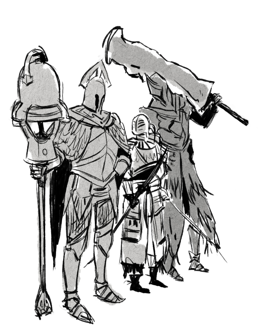 3boys, armor, armored_boots, boots, breastplate, club_(weapon), commentary, dark_souls_(series)