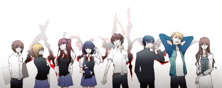 4boys, 4girls, akazawa_izumi, another, arms_behind_back, aunt_and_nephew, black_jacket, black_pants