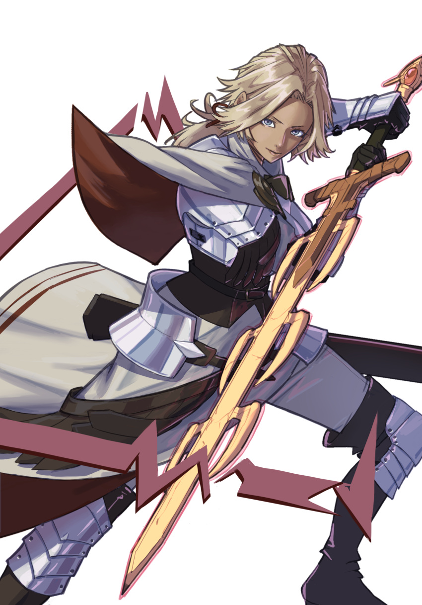 1girl, armor, blonde_hair, blue_eyes, breastplate, capelet, catherine_(fire_emblem), dark-skinned_female