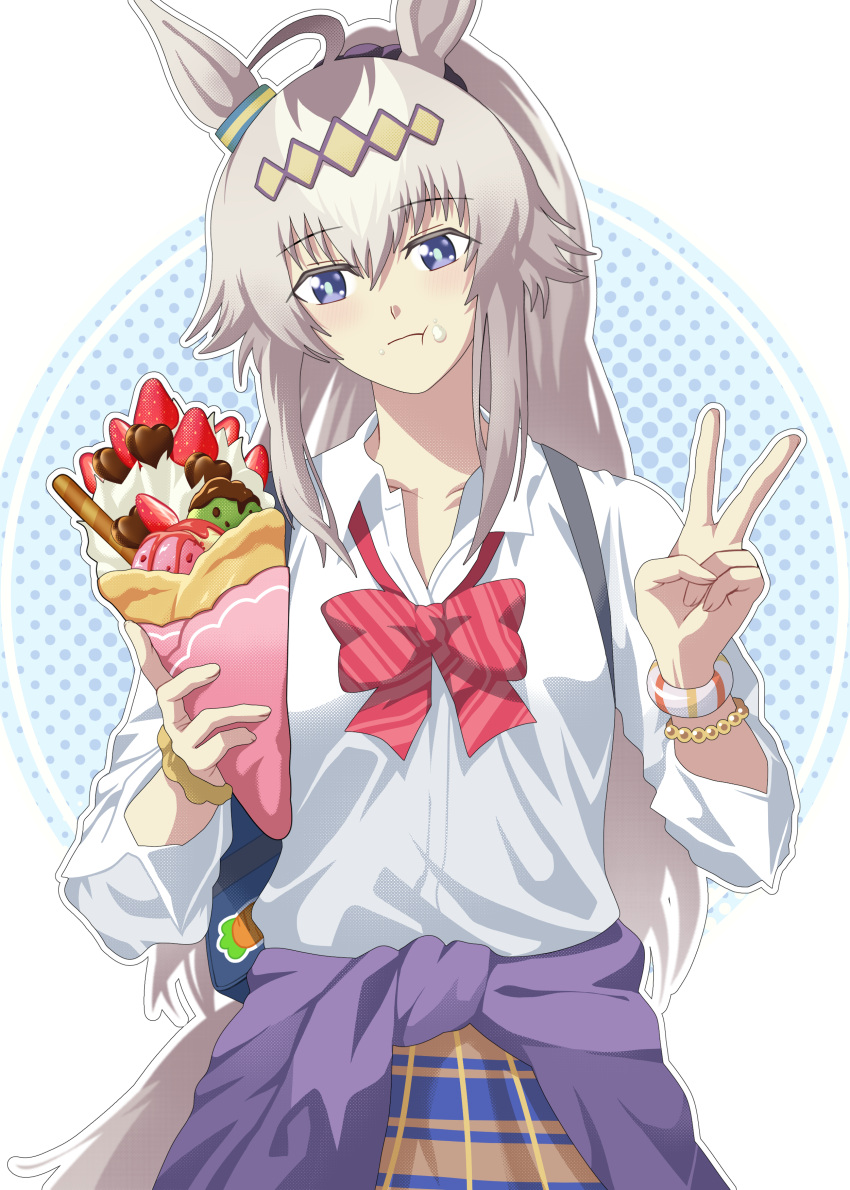 1girl, absurdres, ahoge, animal_ears, backpack, bag, bbreaad, blue_eyes