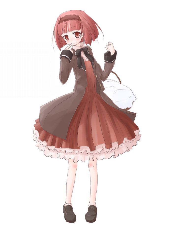 1girl, akai_ringo_(ookami-san), ankle_socks, basket, black_bow, black_bowtie, black_shoes, blunt_bangs