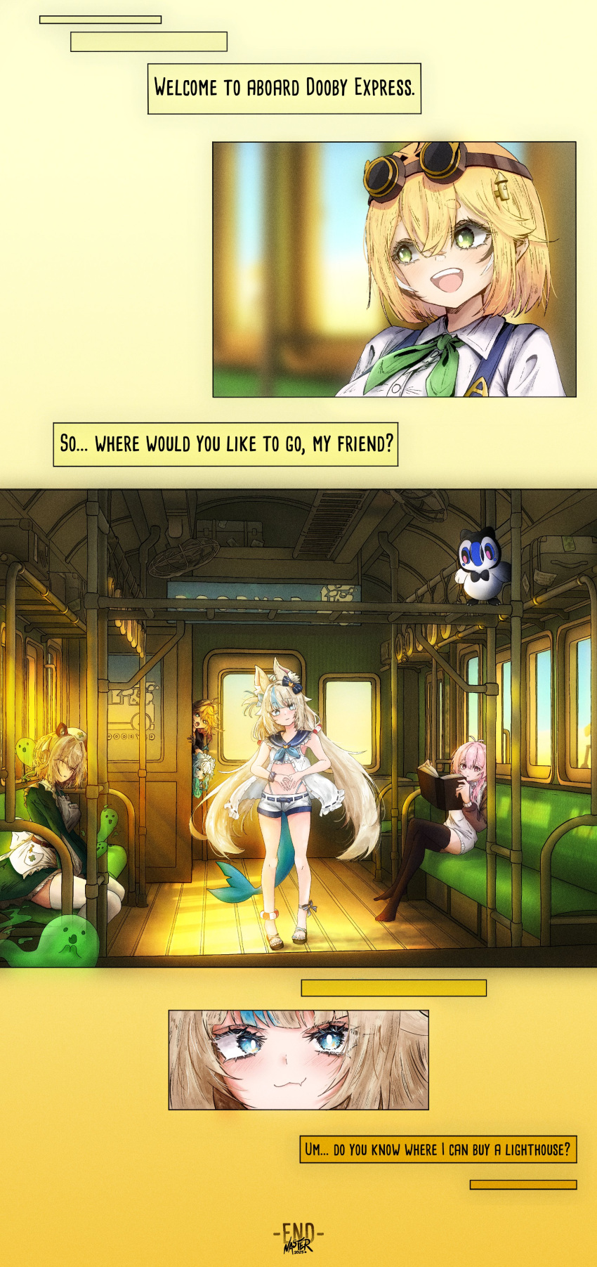 :3, absurdres, animal_ears, bare_shoulders, blonde_hair, blue_hair, book, bow
