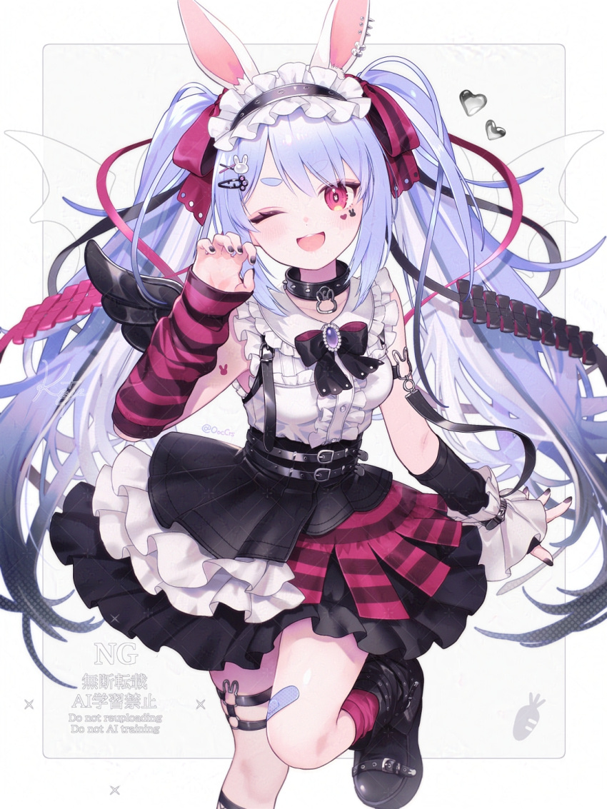 1girl, animal_ears, blue_hair, bow, frills, happy, highres, hololive