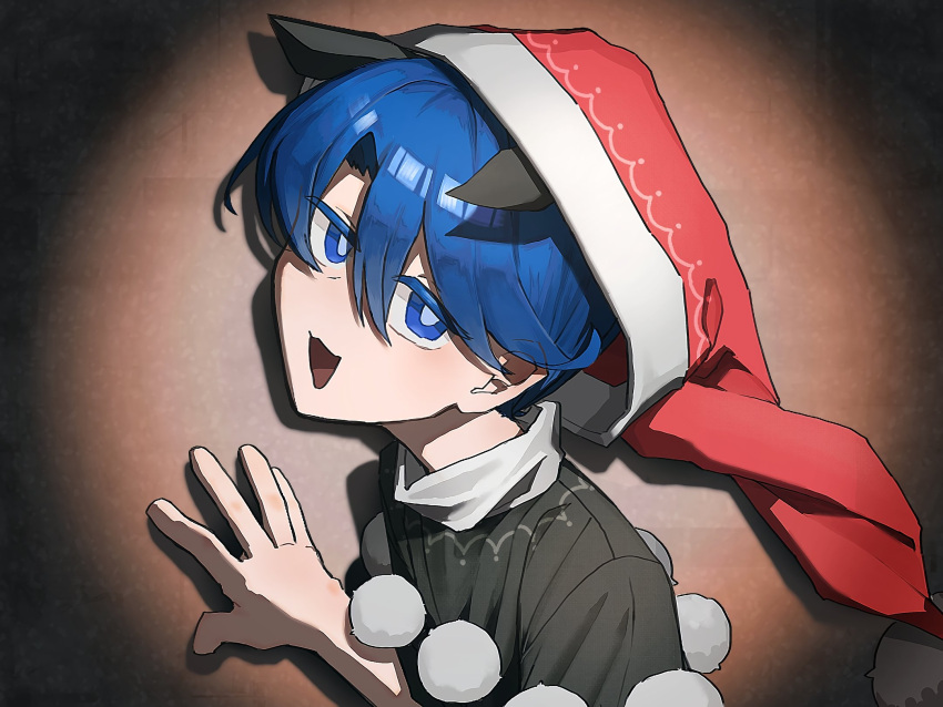 1girl, aonorikani3ba, blue_eyes, blue_hair, commentary, doremy_sweet, hair_between_eyes, hat