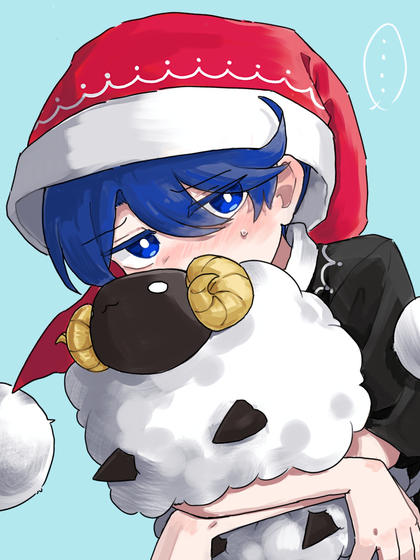 ..., 1girl, animal, aonorikani3ba, blue_background, blue_eyes, blue_hair, commentary