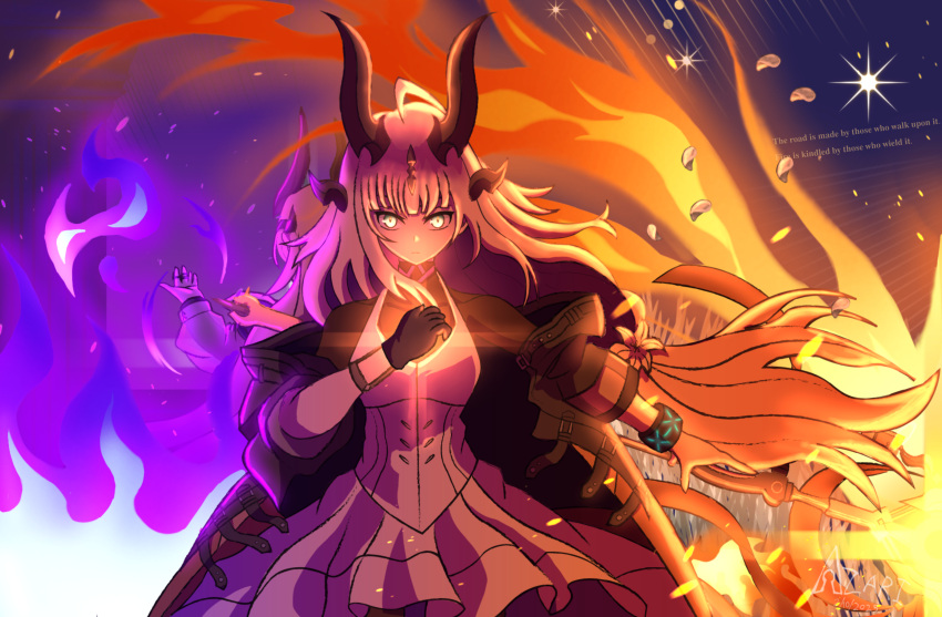 2girls, absurdres, arknights, azari, black_jacket, blonde_hair, dragon_girl, dragon_horns