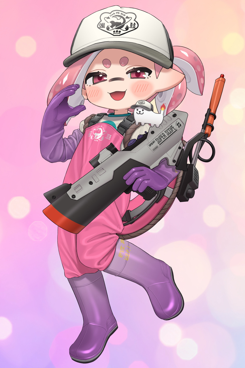 1girl, absurdres, baseball_cap, black_hat, boots, commission, elbow_gloves, full_body