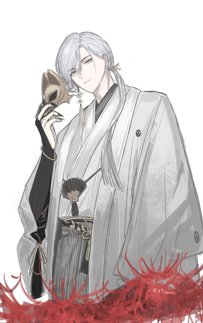 1boy, bishounen, black_bridal_gauntlets, black_nails, bracelet, bridal_gauntlets, closed_mouth, commentary