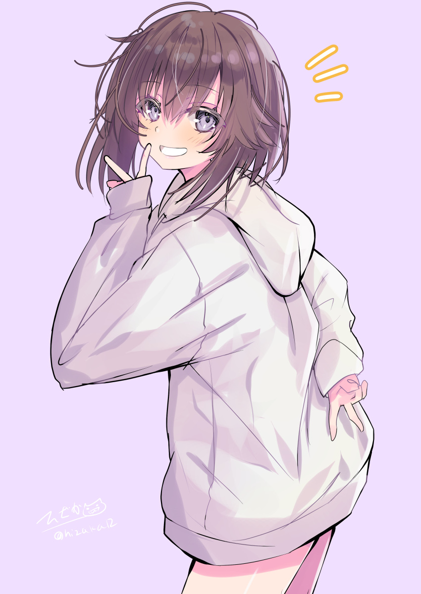 1girl, absurdres, black_hair, blush, brown_hair, cowboy_shot, double, grey_eyes