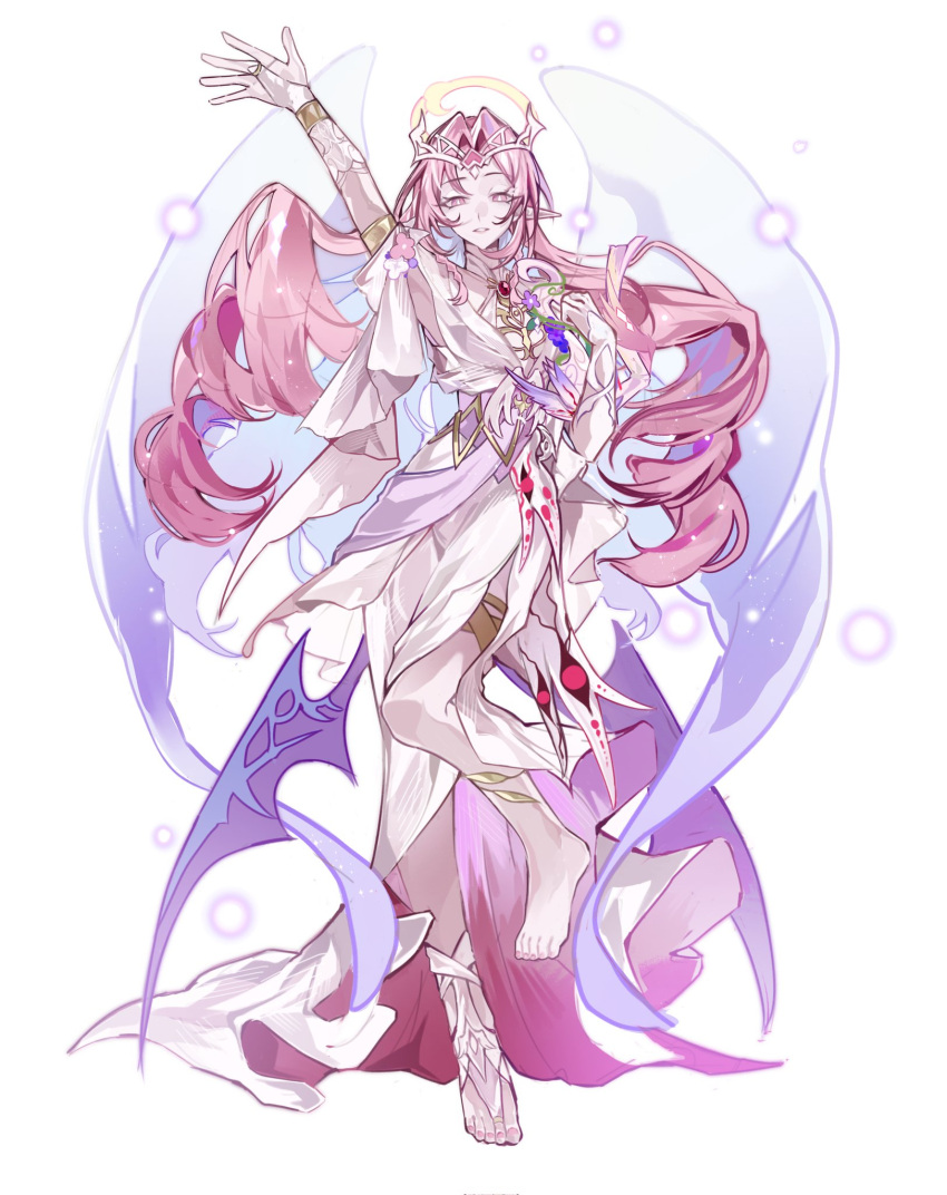 1girl, angel, angel_wings, colored_skin, cookie_run, cookie_run:_kingdom, dress, eternal_sugar_cookie