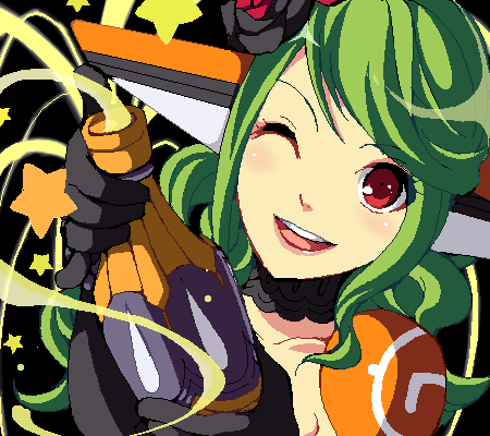 :d, ;d, android, black_background, black_gloves, blush, bottle, chelsea