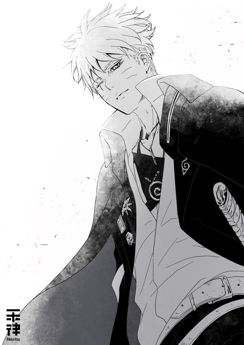 1boy, absurdres, belt, boruto:_two_blue_vortex, collared_cape, dutch_angle, facial_mark, from_below