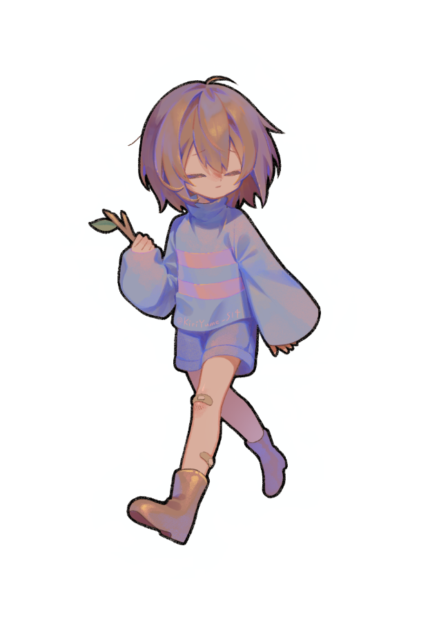 1other, ahoge, ankle_boots, astigmatism_(undertale), bandaid, bandaid_on_knee, bandaid_on_leg, bare_legs