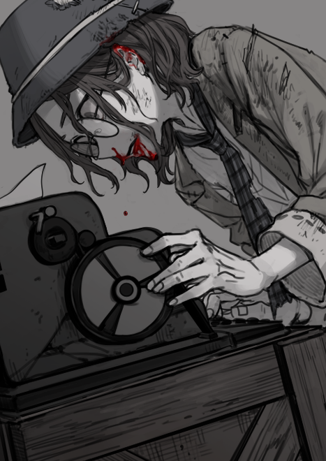 1girl, blood, blood_on_face, glasses, helena_adams, hunched_over, identity_v, injury