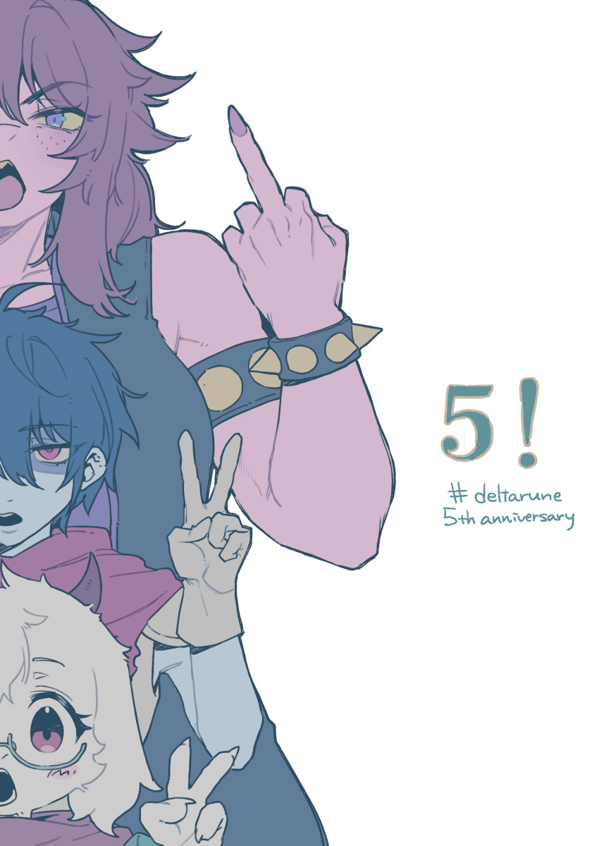 1boy, 1girl, 1other, absurdres, ahoge, alternate_breast_size_(larger), anniversary, armlet
