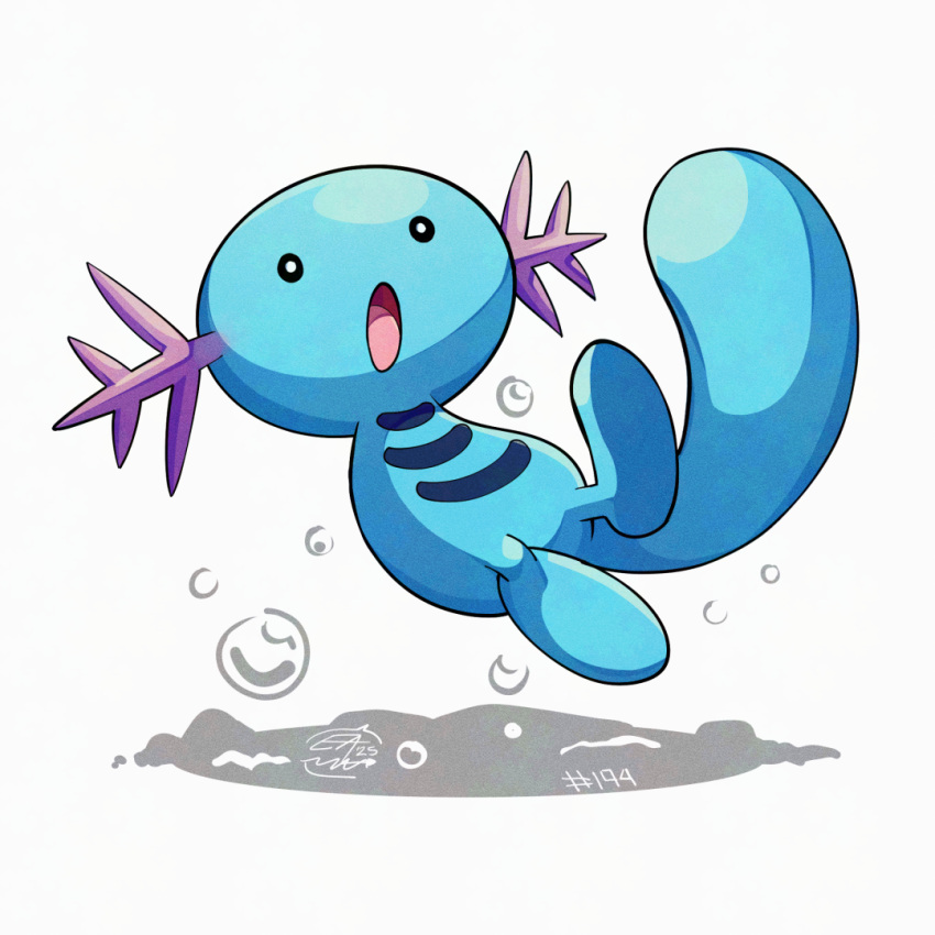 blue_skin, bubble, colored_skin, looking_at_viewer, mistray-art, no_humans, numbered, open_mouth, pokemon, pokemon_(creature), simple_background, solo, tail, white_background, wooper