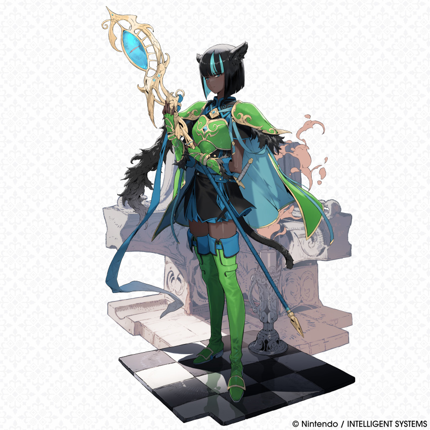 1girl, absurdres, alberta_(fire_emblem), animal_ears, armor, armored_gloves, black_hair, blue_eyes