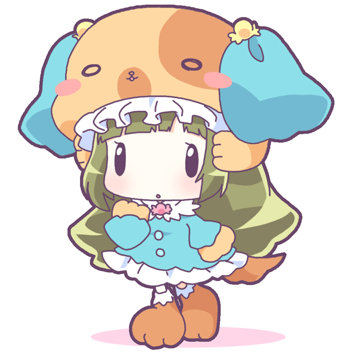 animal_ears, animal_hat, anyamal_tantei_kirumin_zoo, blush, brown_hair, chibi, dog, dog_ears