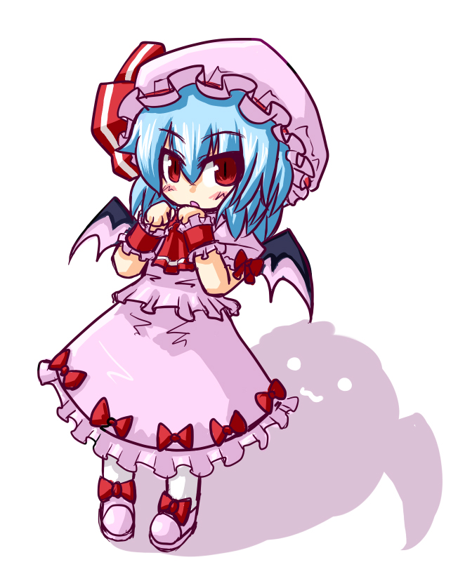 :3, ascot, asuka_tsubasa, bat_wings, blue_hair, blush, child, hat