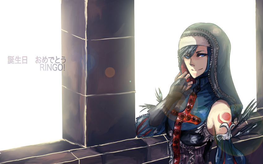 black_hair, bleedingsonata, blue_eyes, bridal_gauntlets, castlevania, castlevania_judgment, cross, eyelashes