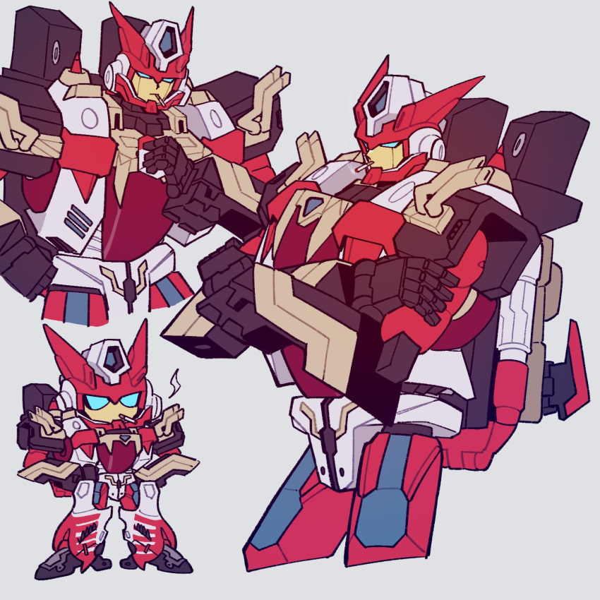 1girl, blue_eyes, cigarette, cigarette_pack, highres, joints, mechanical_arms, mechanical_hands, mechanical_legs, multiple_views, ntov198440, override_(transformers), robot, robot_joints, smoking, transformers, transformers_cybertron, transformers_unicron_trilogy
