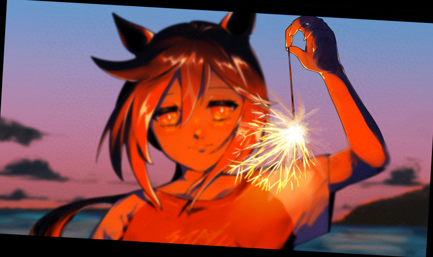 106staygold, 1girl, absurdres, adversarial_noise, animal_ears, beach, black_hair, blurry