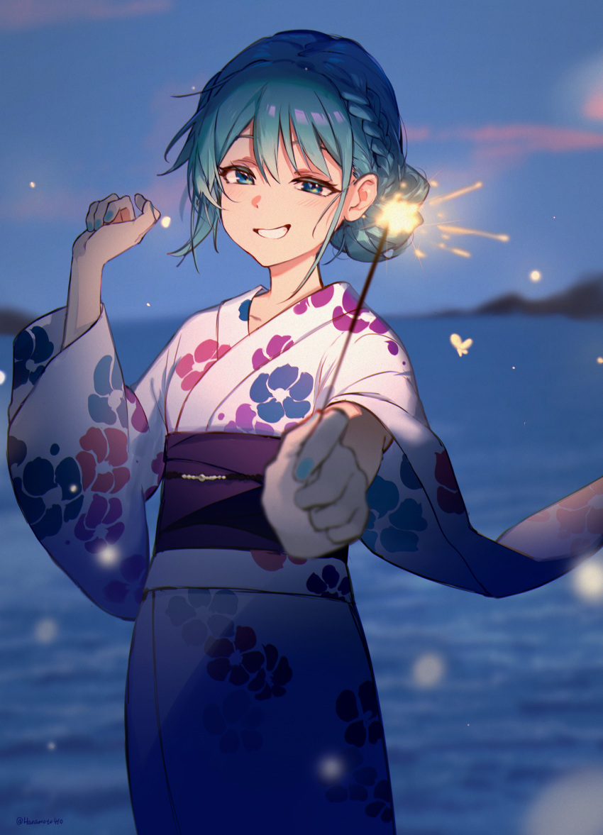 1girl, alternate_hairstyle, blue_eyes, blurry, blurry_background, blurry_foreground, braid, commentary_request